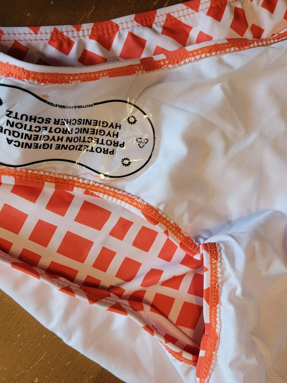 Womens Orange & White Grid High Waist Two-Piece Swim Set Size XL